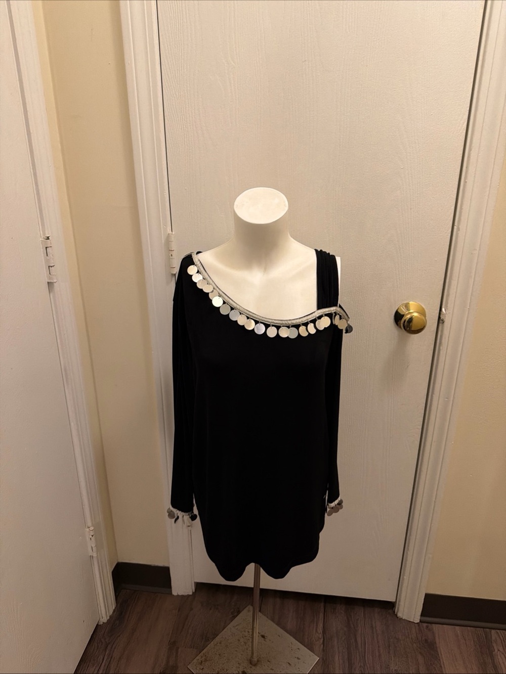 Vintage Slinky Brand Womens M Black Disco Embellish Long Sleeves Blouse Top  NWT